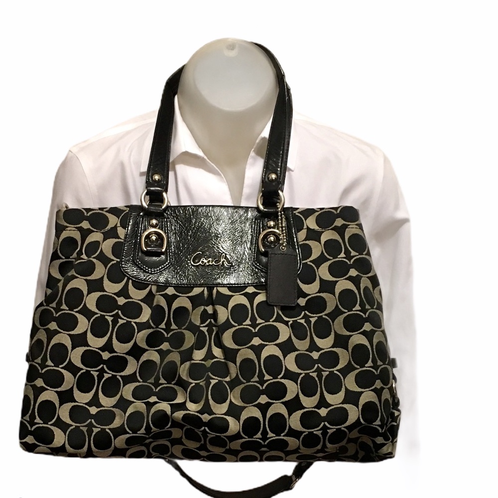 Coach Ashley Signature Carryall Black and Cream